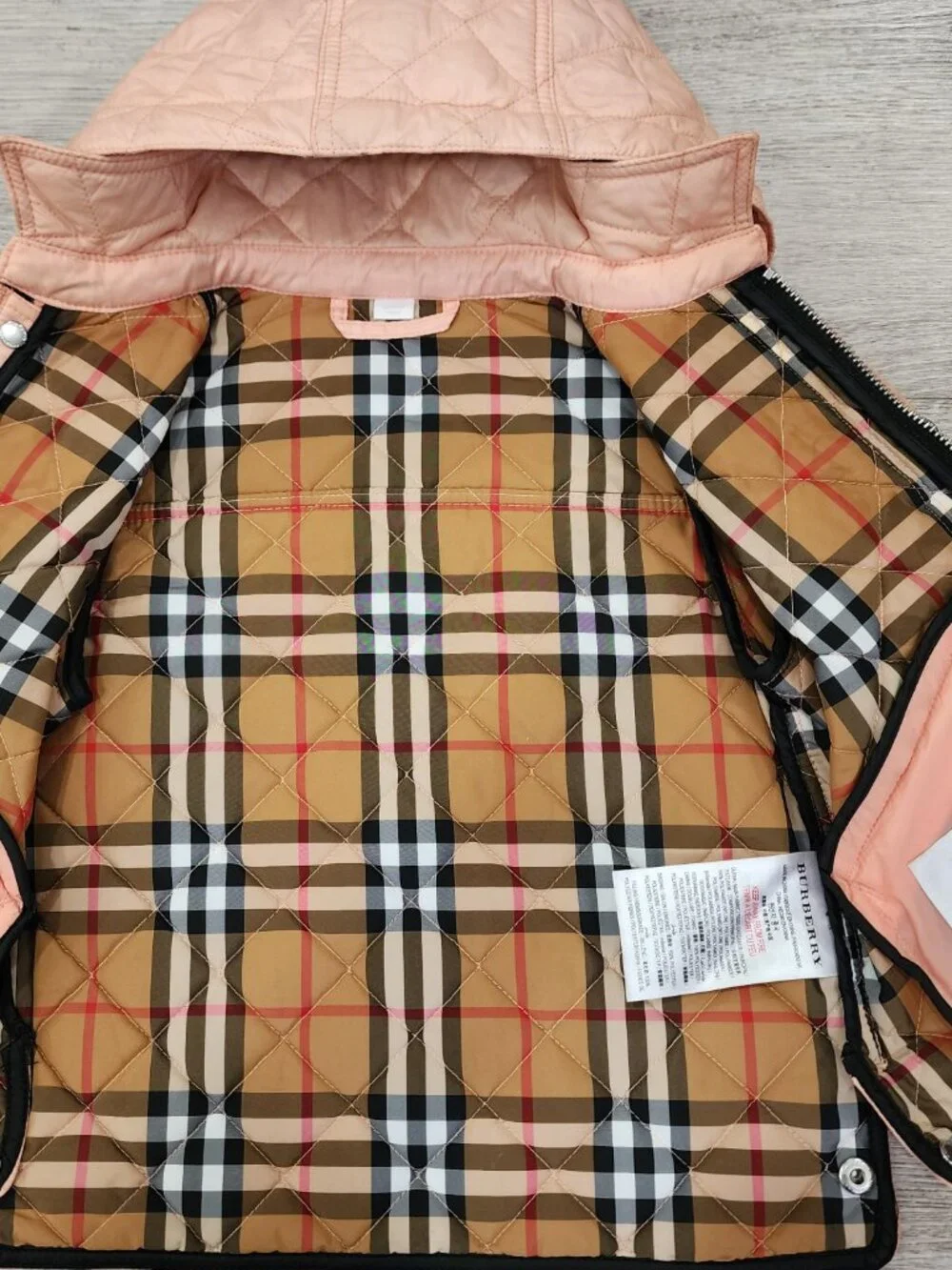 Burberry Toddler Diamond Quilted Hooded Jacket Nova Check Pink Size 18M